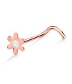 Stone Flower Shaped Silver Curved Nose Stud NSKB-373